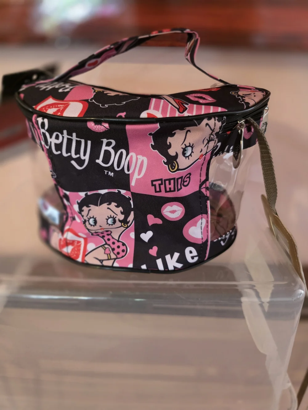 Betty Boop Clear Cosmetic Case - Pink & Black